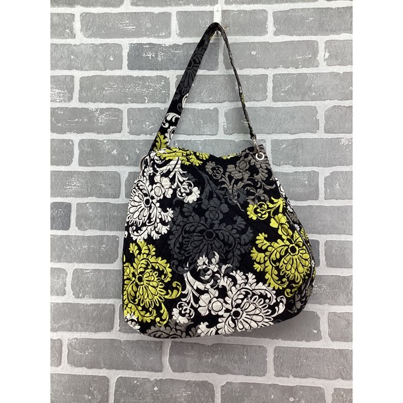 Vera Bradley Handbags - Vera Bradley Holiday Tote Baroque Quilted Floral Shoulder Bag Black Lime Green